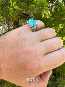 Bague chevalière ovale pour homme en argent sterling 925 massif véritable turquoise bleue authentique