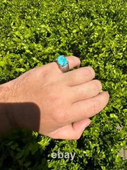 Bague chevalière ovale pour homme en argent sterling 925 massif véritable turquoise bleue authentique