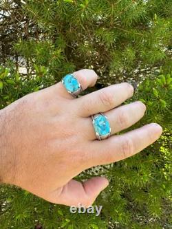 Bague chevalière ovale pour homme en argent sterling 925 massif véritable turquoise bleue authentique