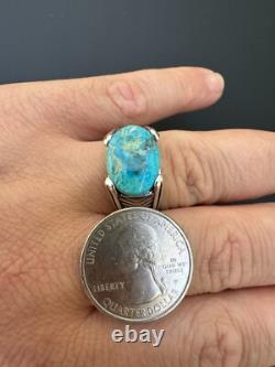 Bague chevalière ovale pour homme en argent sterling 925 massif véritable turquoise bleue authentique