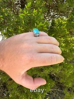 Bague chevalière ovale pour homme en argent sterling 925 massif véritable turquoise bleue authentique