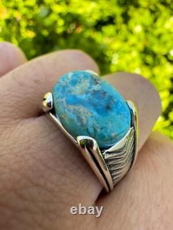 Bague chevalière ovale pour homme en argent sterling 925 massif véritable turquoise bleue authentique