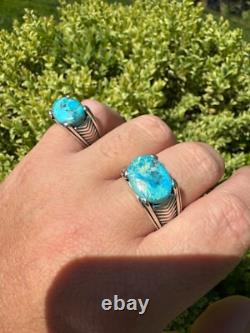 Bague chevalière ovale pour homme en argent sterling 925 massif véritable turquoise bleue authentique