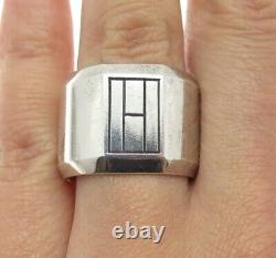 Bague cigare en argent sterling 925 vintage avec bloc sculpté et bord conique, taille 8.5