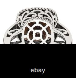 Bague cocktail en argent sterling 925 avec quartz fumé taillé en coussin