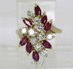 Bague cocktail en rubis rouges simulés taille marquise de 3 Ct, plaquée or jaune 14K