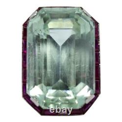 Bague d'anniversaire en or blanc 14K FN avec aquamarine et rubis style Art Déco vintage de 7 ct