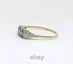 Bague de fiançailles en or 14k FN avec diamant saphir créé en laboratoire de style vintage Art Déco