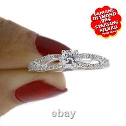 Bague de fiançailles mariage vintage en argent sterling massif avec diamant simulé rond
