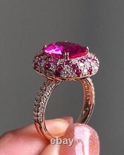 Bague de fiançailles ovale en rubis rose créé en laboratoire de 2,50 carats, en argent plaqué or rose 14 carats
