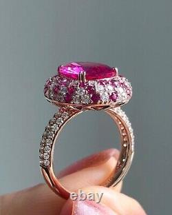 Bague de fiançailles ovale en rubis rose créé en laboratoire de 2,50 carats, en argent plaqué or rose 14 carats