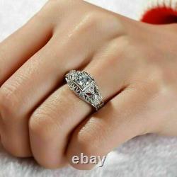 Bague de fiançailles solitaire vintage en argent sterling 925 avec moissanite taillée en rond de 1,5 carats