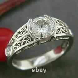 Bague de fiançailles vintage en argent sterling 925 avec diamant simulé de coupe ronde de 2,00 carats