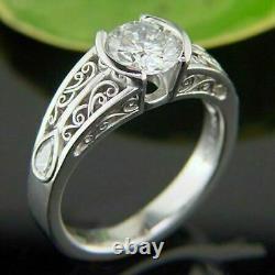 Bague de fiançailles vintage en argent sterling 925 avec diamant simulé de coupe ronde de 2,00 carats