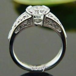 Bague de fiançailles vintage en argent sterling 925 avec diamant simulé de coupe ronde de 2,00 carats