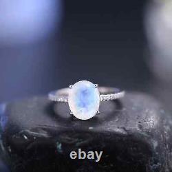 Bague de fiançailles vintage en pierre de lune bleu laiteux en argent sterling 925