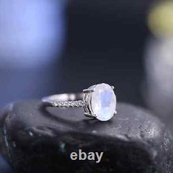 Bague de fiançailles vintage en pierre de lune bleu laiteux en argent sterling 925