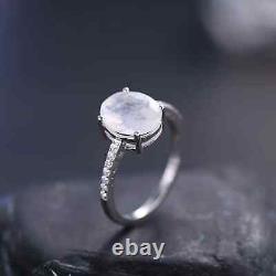 Bague de fiançailles vintage en pierre de lune bleu laiteux en argent sterling 925