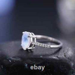 Bague de fiançailles vintage en pierre de lune bleu laiteux en argent sterling 925