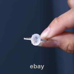 Bague de fiançailles vintage en pierre de lune bleu laiteux en argent sterling 925