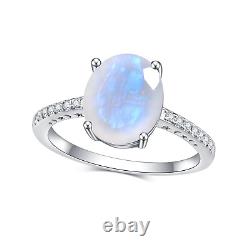 Bague de fiançailles vintage en pierre de lune bleu laiteux en argent sterling 925