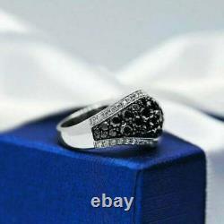Bague de mariage en argent sterling 925 avec diamant simulé noir taille ronde de 2,50 Ct