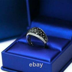 Bague de mariage en argent sterling 925 avec diamant simulé noir taille ronde de 2,50 Ct