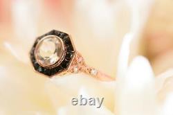 Bague de mariage en argent sterling 925 avec halo de forme octogonale et coupe ronde vintage