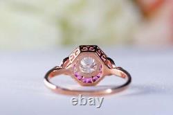 Bague de mariage en argent sterling 925 avec halo de forme octogonale et coupe ronde vintage