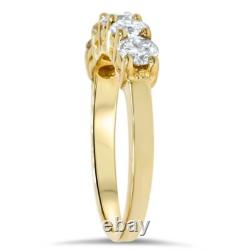 Bague de mariage en or jaune 14 carats avec 5 pierres rondes simulant des diamants de 2 ct