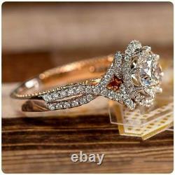 Bague de mariage solitaire vintage à deux tons en argent sterling 925 avec Moissanite ronde de 2 ct