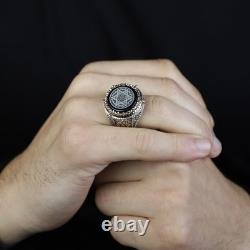 Bague de sceau en argent sterling 925 avec pierre onyx de la signature du roi Salomon