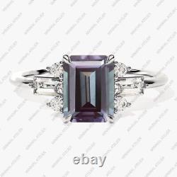 Bague en Argent Sterling 925, Bague de Fiançailles Vintage en Vermeil avec Alexandrite Taille Émeraude