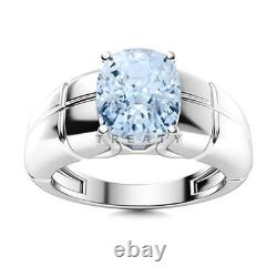 Bague en Argent Sterling 925 avec Pierre Précieuse Aigue-Marine Taillée en Coussin pour Hommes #B772