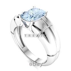 Bague en Argent Sterling 925 avec Pierre Précieuse Aigue-Marine Taillée en Coussin pour Hommes #B772