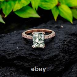 Bague en Argent en Agate Mousse Taille Émeraude Unique Style Boho Bague de Fiançailles