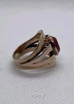 Bague en argent sterling 875 de l'Union soviétique vintage de la Seconde Guerre mondiale US 7.5 Rubis