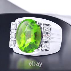 Bague en argent sterling 925 avec gemme de péridot taillée en ovale pour homme #E330