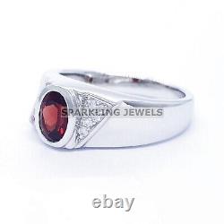 Bague en argent sterling 925 avec grenat ovale AAA+ pour hommes #94