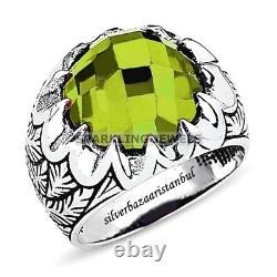 Bague en argent sterling 925 avec péridot rond brillant pour hommes #316