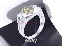 Bague en argent sterling 925 avec pierre précieuse en péridot taille ronde pour homme #E323