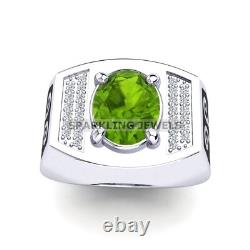 Bague en argent sterling 925 avec pierre précieuse en péridot taillée en ovale pour homme #D197