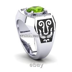Bague en argent sterling 925 avec pierre précieuse en péridot taillée en ovale pour homme #D197