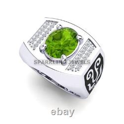 Bague en argent sterling 925 avec pierre précieuse en péridot taillée en ovale pour homme #D197