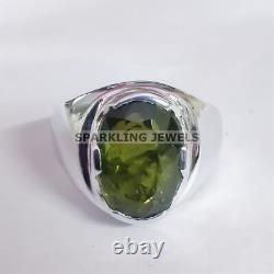 Bague en argent sterling 925 avec taille ovale de péridot vif pour homme #A59