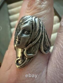 Bague en argent sterling 925 figurative femme déesse visage Art Nouveau vintage