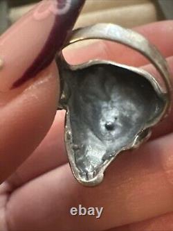 Bague en argent sterling 925 figurative femme déesse visage Art Nouveau vintage