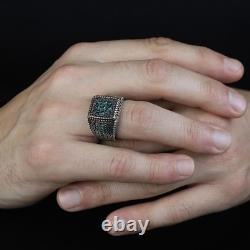 Bague en argent sterling 925 pour homme, faite à la main, avec pierre d'émeraude gravée.