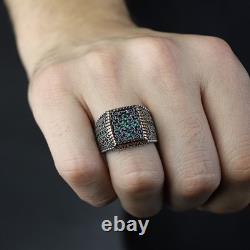 Bague en argent sterling 925 pour homme, faite à la main, avec pierre d'émeraude gravée.