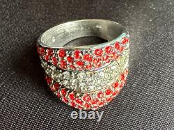 Bague en argent sterling 925 vintage magnifique - Cristaux rouges et blancs taille 10